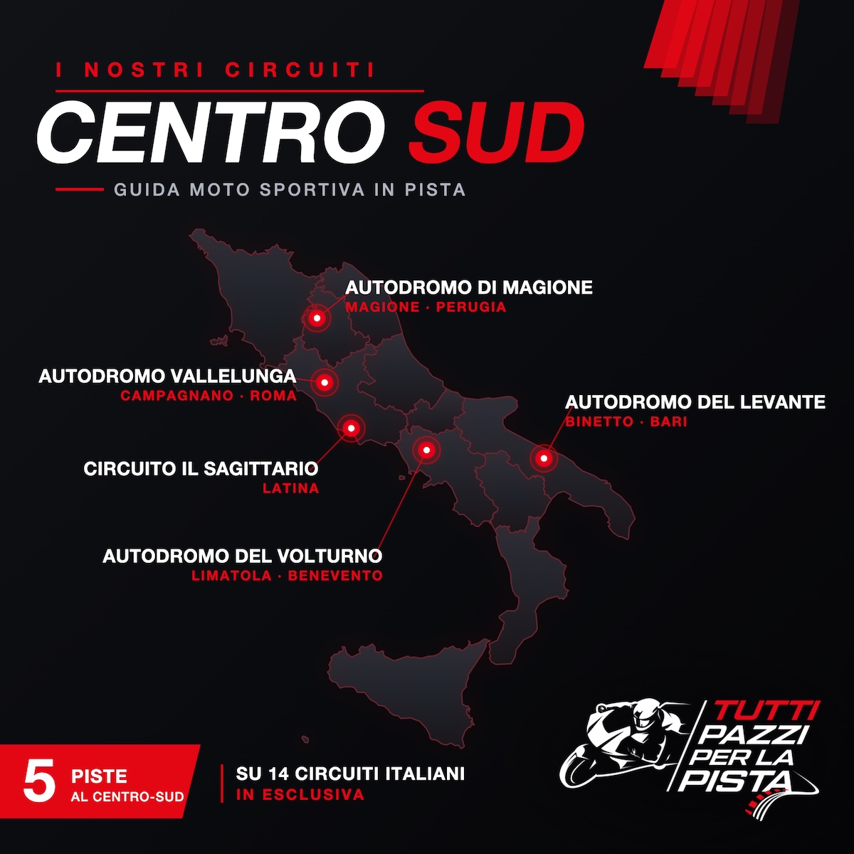 Piste Moto Centro-Sud Italia: quale scegliere? 1 mappa circuiti centro sud tuttipazziperlapista